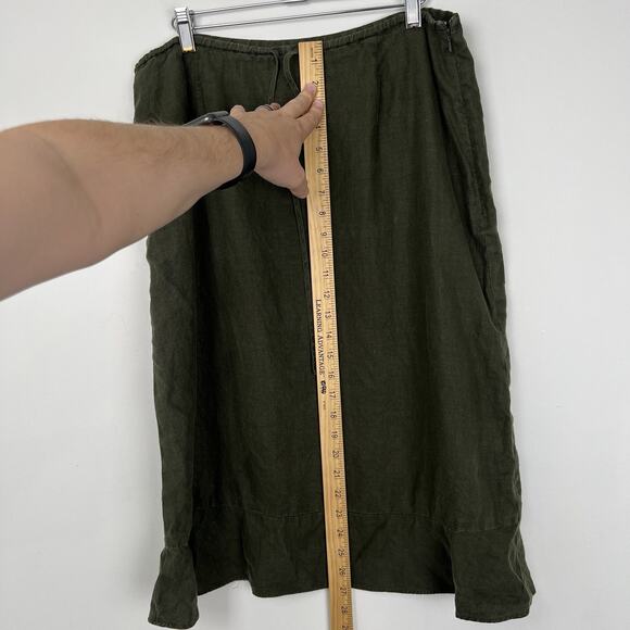 Gap Midi Skirt 14 Green Linen Tiered Beaded Drawstring Coastal Resort Peasant - Picture 4 of 6